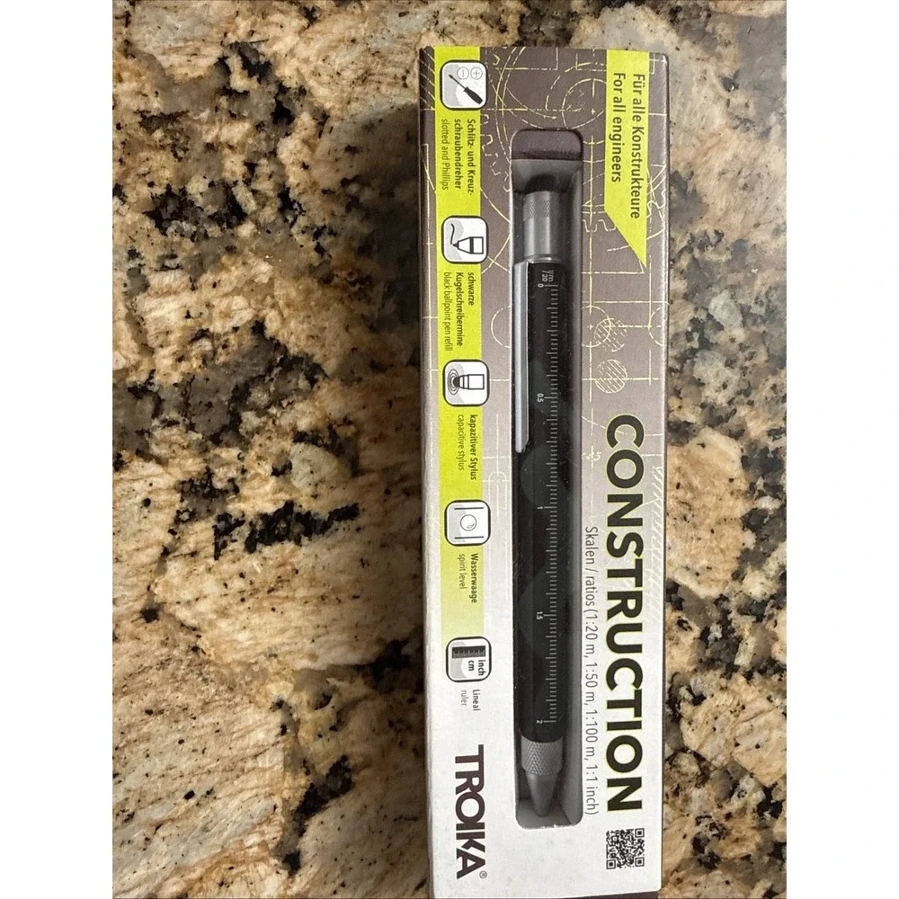 Troika Construction Ballpoint Pen, BLACK w/ ruler, screwdriver,stylus, Engineer